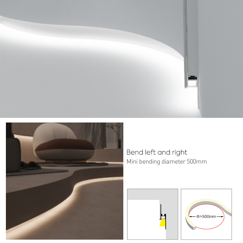 LR Series Curved Floor Wall Trim LED Flex Baseboard - For 8mm Light Strip LR Series Curved Floor Wall Trim LED Flex Baseboard - For 8mm Light Strip